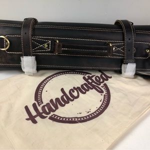 Premium Leather Chef Knife Roll Tolredo Full Grain Brass Buckles Shoulder Strap